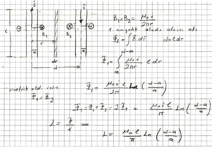 4) Şekil 1 de görülen, eksenleri arasındaki uzaklık d olan iki uzun paralel telden aynı şiddette ve zıt yönde i akımı geçmektedir.