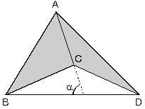 4. Köşegenleri ve köşegenlerinin arasındaki açısının ölçüsü bilinen içbükey dörtgenin alanı; [AC] ve [BD] köşegenleri ile köşegen doğruları arasındaki a biliniyor ise ABCD içbükey dörtgeninin alanı;