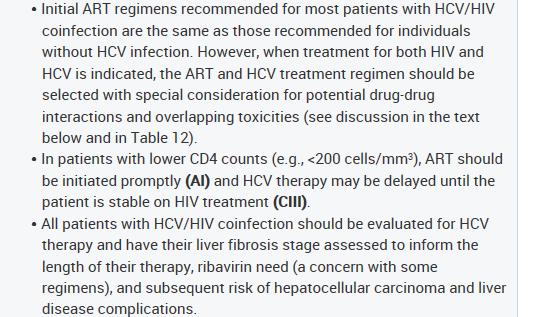 Başlangıç ART rejimi HIV mono enfekte olgularla aynı HCV tedavisi de planlanacağı zaman ilaç ilaç etkileşimleri gözönüne alınarak tedavi modifikasyonu yapılabilir CD4 sayısı düşük olan olgularda