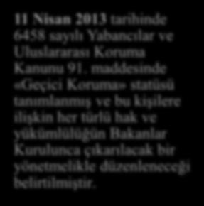 ÇALIŞMA İZNİNE BAŞVURU HAKKI TANINMASI 11 Nisan 2013 tarihinde 6458 sayılı