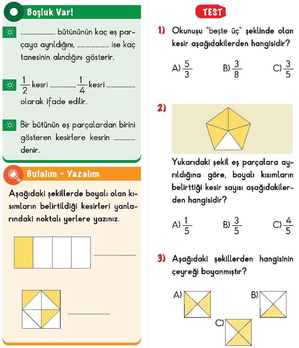 İlkokulu - 3/ Sınıfı *** Matematik *** Kesirler - 2 Adım Soyadım