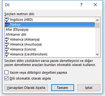 denetler ve yazım yanlışlarının altını kırmızı, dilbilgisi hatalarının altını ise