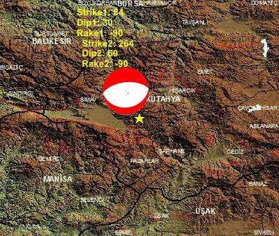 ġekil 3. Kütahya Simav Depreminin meydana geldiği bölgeye ait tektonik hatlar ( Ali KOÇYĠĞĠT, 2011) Tablo 2.