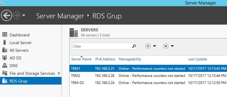 Öncelikler RDS farmı için bir Server Group açılır ve RDS