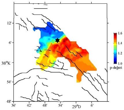 En düşük b-değerleri bölgesi büyük bir deprem için olası bir deprem bölgesi olarak düşünülebilir.