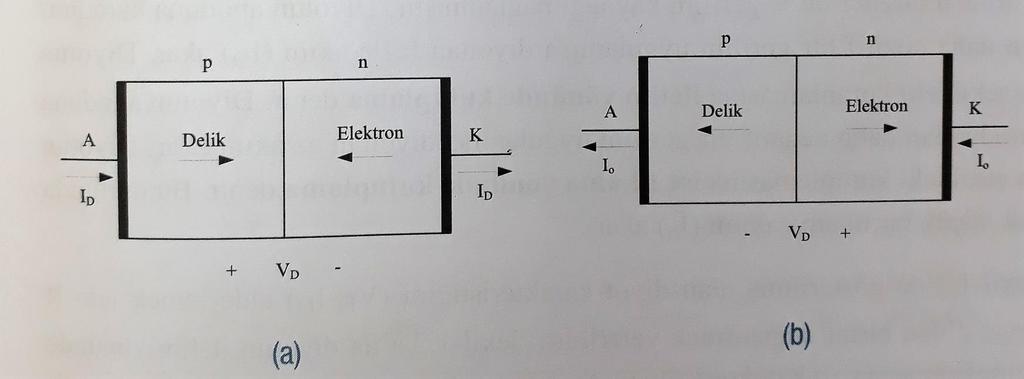 Şekil 1.1a da iletim yönünde kutuplanan bir yarıiletken diyotta akan akım ve bunu oluşturan çoğunluk taşıyıcılar gösterilmiştir.