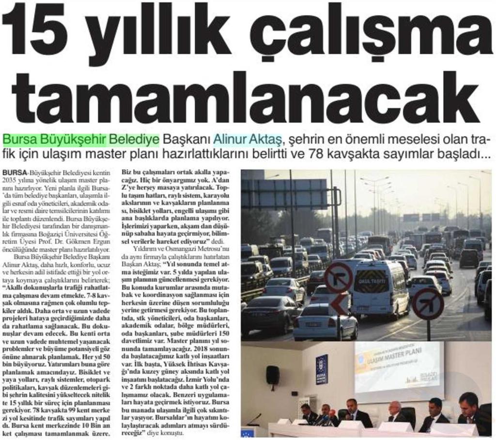 15 YILLIK ÇALISMA TAMAMLANACAK Yayın Adı : Kentiçi Toplu Tasıma Gazetesi