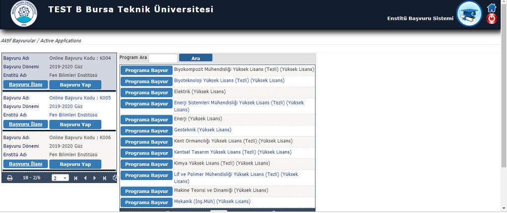 Başvuru Yapılmak istenen Anabilim Dalı ve Program