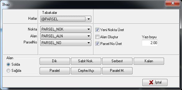 2) Açılan pencerede Yeni Nokta Üret ve Parsel No Üret seçenekleri işaretlenir ve Paralel