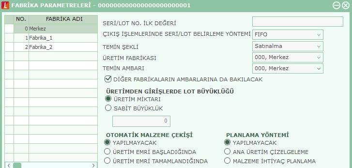 Talebin Ambar Transferi ile Karşılanması Talep edilen malzeme fabrikanın diğer ambarlarında varsa bu ambarlardan da karşılanabilir.