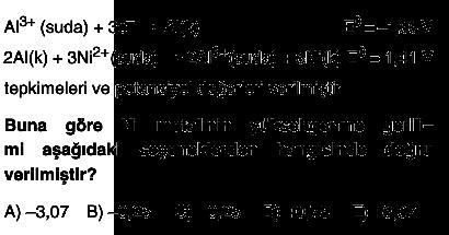 potansiyeli bulunur. Mg(k) Mg (suda) 2+ + 2e E o yük=2,372 V Ni2+(suda) + 2e Ni(k) E ind.