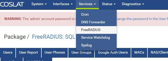 COSLAT 2FA YAPILANDIRMASI Veritabanın Ayarlanması Mysql kurulumundan sonra, servislerden Freeradius un bu