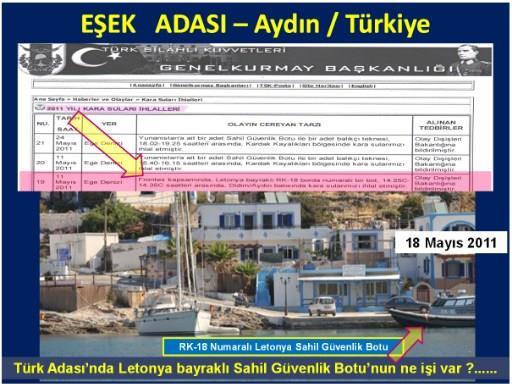 haberi yayımlandı. 18 Mayıs 2011 de Aydın Eşek Adası na giderek anılan botu yerinde tespit ettim.