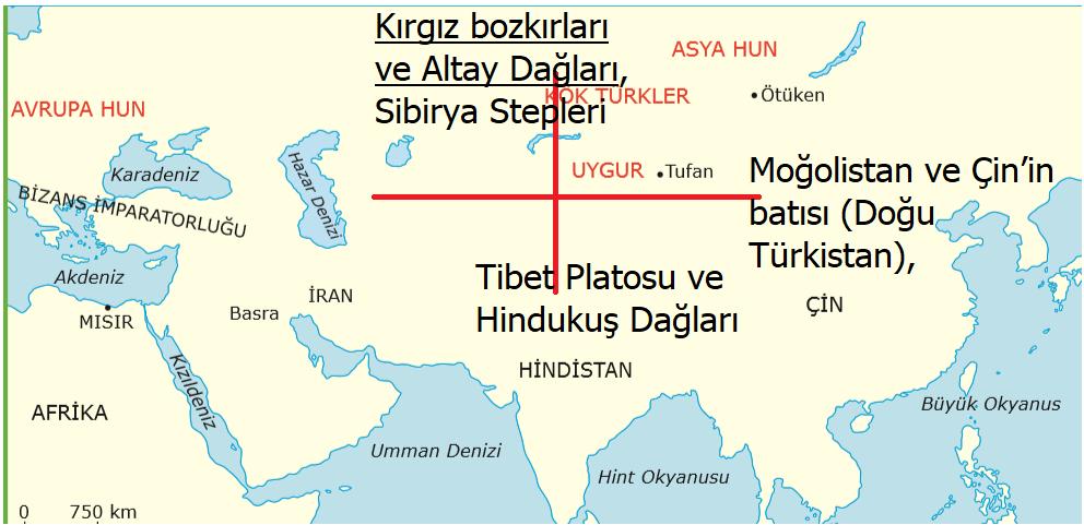 Türklerin bilinen ilk ana yurdu: Orta Asya dır ve tarihî süreçte burada çeşitli Türk devletleri kurulmuştur.