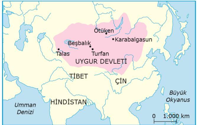 Uygur Devleti: 744-840 744 yılında Kutluk Bilge Kül Kağan, merkezi Karabalgasun olan bağımsız Uygur Devleti ni kurdu. Moyen Çor dan sonra hükümdar olan Bögü Kağan, Mani dinini kabul etmiştir.