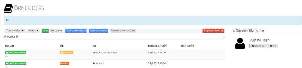 Derslere yönelik görevleri tamamlama oranlarını (yüzdeleri), sol taraftaki menüden Derslerim sekmesinden