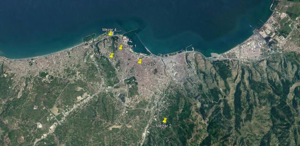 23a, b, c, d, e) Harita: Yer altı kaya mezarları içinde ele