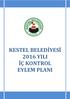 KESTEL BELEDİYESİ 2016 YILI İÇ KONTROL EYLEM PLANI