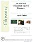 Integrated Algebra. Glossary. High School Level. English / Turkish