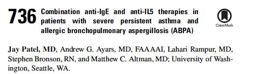ABPA IgE >1000 U/mL Eozinofil >500 hücre/ µl Dört hasta kombinasyon tedavisi Tekli monoklonal ile