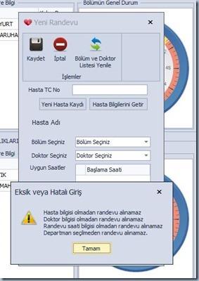 gösterilmektedir ve ekrandaki sayaç da hangi bölümde bölümün doluluk oranı gösterilmektedir. YENİ RANDEVU EKRANI Şekil. Yeni Randevu Ekranı Sisteme yeni randevu eklemek için kullanılan ekrandır.