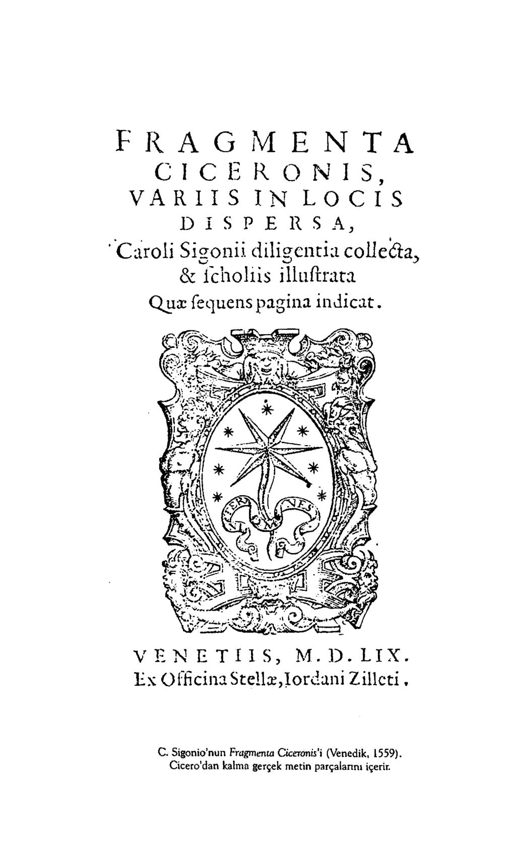 FRAGMENTA C I C E R O N 1 S, VA R 11 S I NT L O C IS D I S P E R S A, ' Caroli Siaonii diligcntia coliccia, & icnoliis illuftrata Quæ fequens pagina indicat.