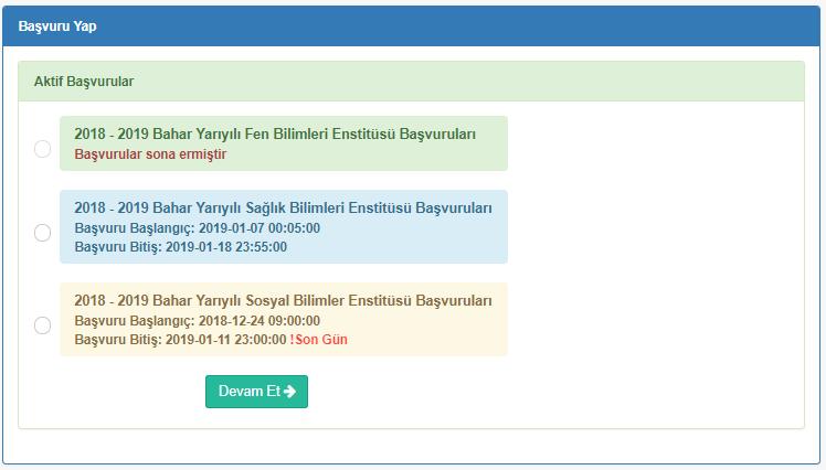 2. BAŞVURU İŞLEMLERİ 2.1.