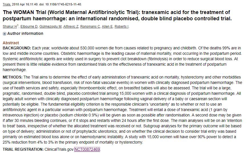 tranexamic acid for the treatment of postpartum haemorrhage: