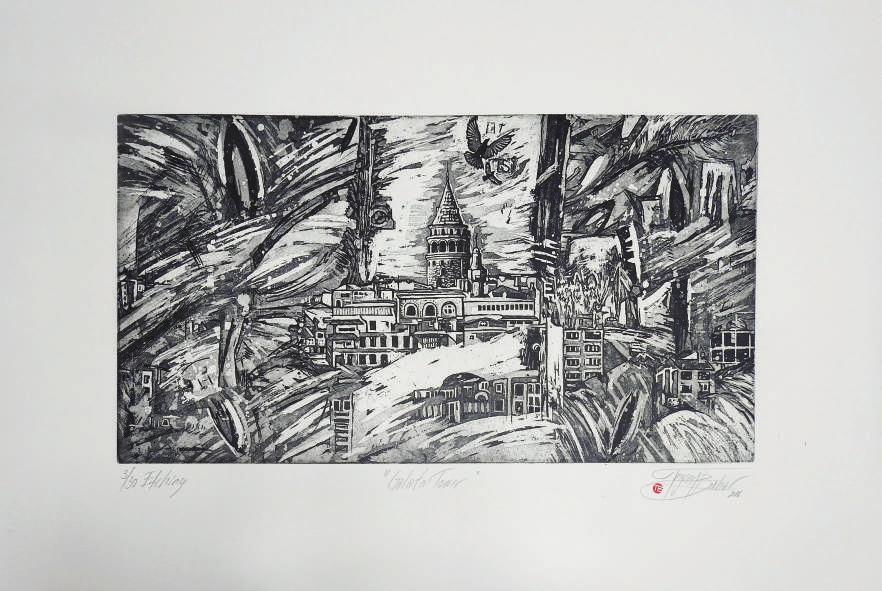 Galata Kulesi, Metal Gravür, 24x46cm, 2016