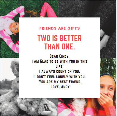 21. According to the card, which one is NOT correct about their friendship? A) Andy always prefers Cindy as a buddy. B) They love spending time together. C) Andy always tells lies to Cindy.