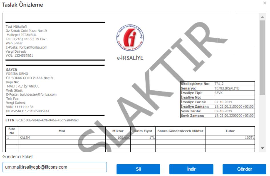 47 4.2.3. Taslak Özellikleri İrsaliye taslağınızı seçtikten sonra Önizleme butonuna tıklayarak irsaliyenizi ön izleyebilirsiniz.