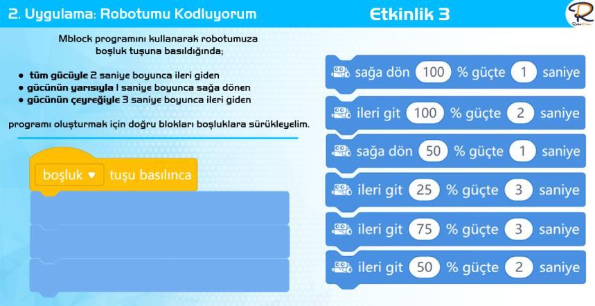 Çizgimdeyim Engelden Kaçan Robot Müzisyen Robot Işık İle Çalışan Robot Polis Arabası Ledlerle Oynuyorum Robotumu Kodluyorum Robotum Hareket Ediyor MBot 11 BT.5.1.2.3.