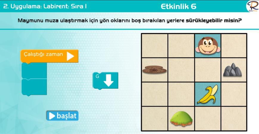 D1.5. Verilen işlem adımlarının listesinin içinden hatalı olanları seçerek düzenler. Verilen yön okları arasında hatalı olanı bulur. Hatalı olan yön oklarını düzeltir.