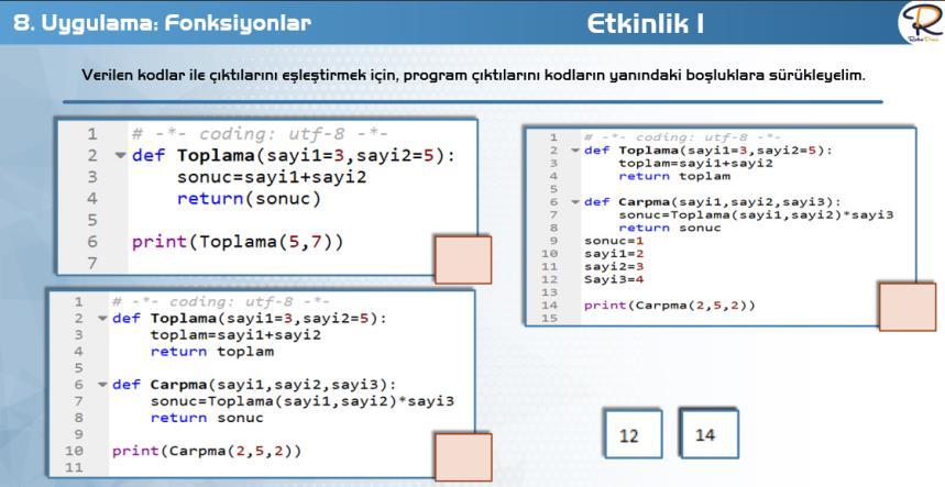 Hesaplama ve Değişkenler uygulamasında amaç öğrencilerin değişken ve operatör kavramlarını öğrenmeleri ve bu kavramları uygulamada yer alan proje ve etkinliklerde kullanmalarıdır.