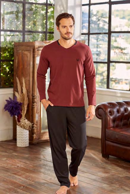 ESE27132 pijama takımı-pyjamas set / S-M-L-XL-2XL-3XL / bordo-claret red