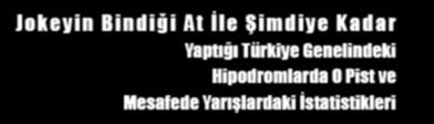 sayfa ANTRENÖR & JOKEY İSTATİSTİKLERİ VE KAYITLAR İSTANBUL VELİEFENDİ HİPODROMU SON GÜNLÜK JOKEY VE APRANTi istatistikleri Jokey - Apranti Kaç birincilik Kaç yarışta % Son Günlük Çim pist performansı