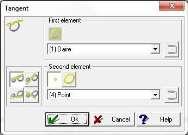 5.0...6. Tanjant İki daireye veya bir noktadan bir daireye teğet geçek doğruyu oluşturmak için, Tanjant () (Tangent) ikonuna tıklayınız. Eleman ismini () (Name) giriniz.