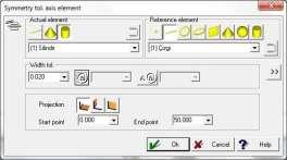 5..6. Eksen Simetrisi Referans elemanı () seçiniz. Gerçek elemanı () seçiniz. Tolerans değerini () seçiniz.