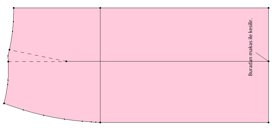 Basen hattından ve etek ucundan 1cm girilir. Basen ile etek ucu düz çizilir. Basen ile bel kavisli birleştirilir. 5.