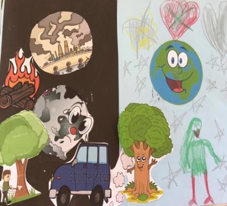 Resim 40: Mutlu & Mutsuz Dünya Sanat Etkinliğinde Kullanılan Görseller Resimler yapıģtırıldıktan sonra öğretmen çocuklardan mutlu, temiz bir dünyada baģka neler olabileceğini hayal etmelerini ve