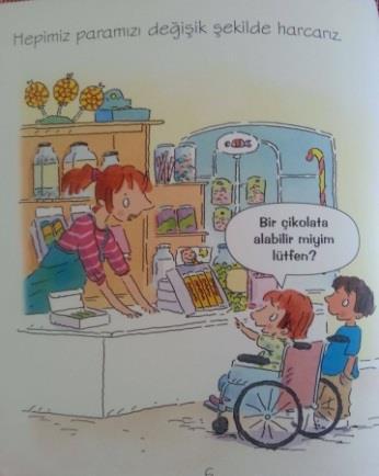 (12)Ö: O anda neye ihtiyacım varsa onu alırım. Mesela karnım açsa ve o sırada yemek yemek istiyorsam (13)EE: Meyve alırsın. Bu resimdeki çocuğun da biraz parası varmııışşş.