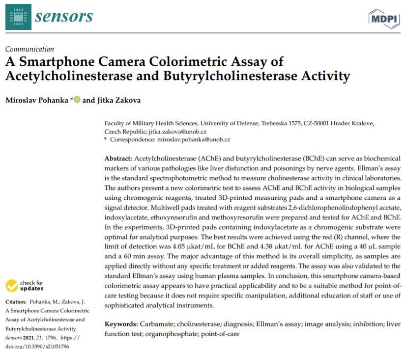 Akıllı telefon kamerası tabanlı kolorimetrik kolinesteraz aktivitesi analizinin, AChE, BChE veya her ikisinin de biyokimyasal birbiyomarker olarak rol oynadığı bakım noktası testi için güvenilir bir