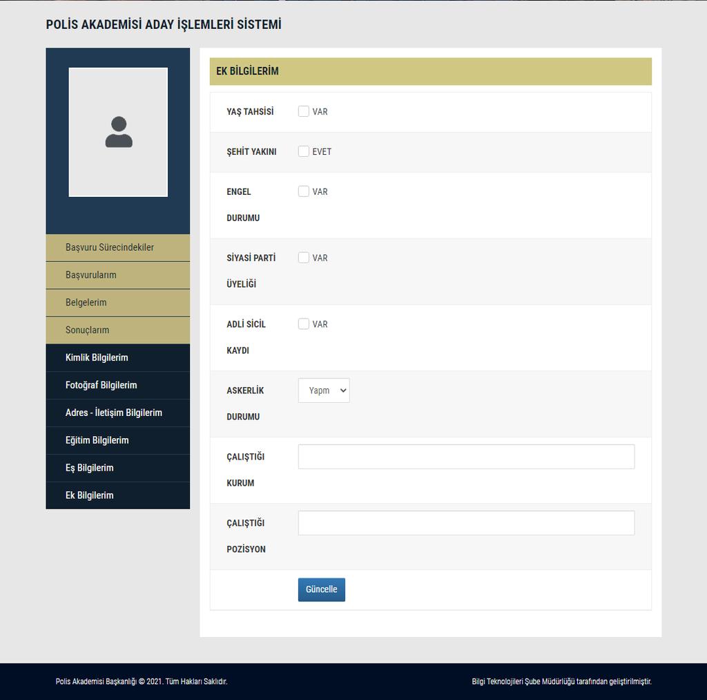 AİS de Kişisel Bilgileri Güncelleme AİS de Ek Bilgilerim bölümünü kontrol ederek seçenekleri işaretleyiniz ve boşlukları doldurunuz.