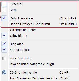 Görünüm menüsünü kullanarak, Eksenlerin görünür veya görünmez hale getirebilirsiniz.