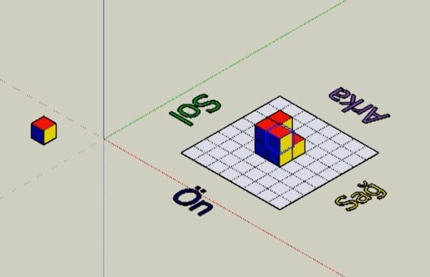 çözme, (6) 2 boyutlu şekilleri zihinde döndürme, (7) çeşitli geometrik cisimlerden meydana gelmiş yapıları içeren bir sitenin projesini tamamlama çalışmaları yürütülmüştür. Şekil 4.