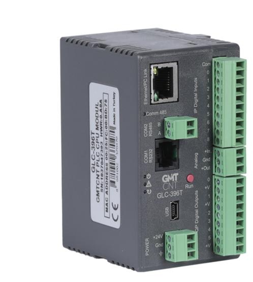 PLC CPU MODÜLLERİ İNTERNET ÜZERİNDEN ERİŞİM RTC E-MAIL GLC - 396 SERİSİ 24 VDC besleme 9 Kanal 24 VDC PNP/NPN giriş Modüler yapı, maksimum 16 genişleme modülü bağlama imkanı ile 273 noktaya kadar