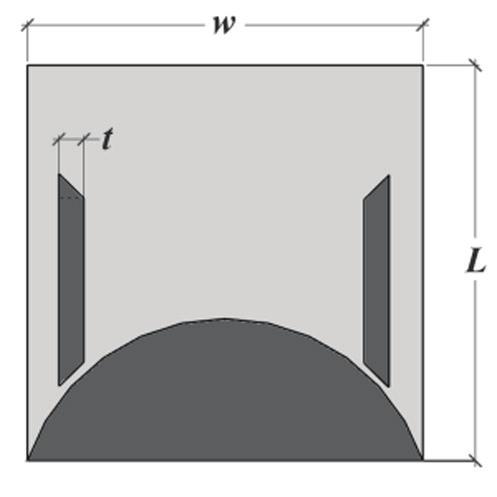 Tablo 1: Anten yapısındaki parametreler ve değerleri Simge Parametre Değer w Anten genişliği 22 mm L Anten uzunluğu 22,5 mm wf Mikroşerit hat genişliği 0,4 mm t Parazitik elemanların genişliği 0,4 mm