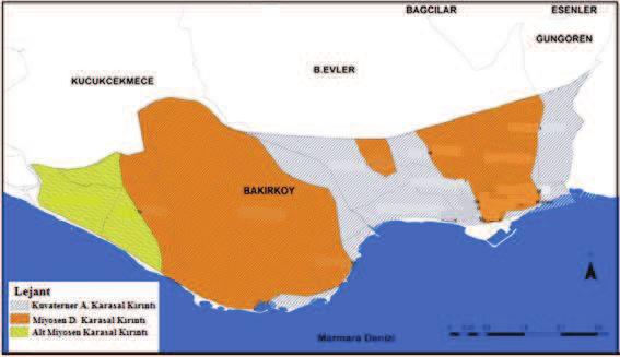 Harita 3: Bakırköy İlçesi Jeoloji Haritası Kaynak: MTA (2017) raporunda yer alan jeoloji haritasından yararlanılarak hazırlanmıştır. 1.2. Jeomorfolojik Özellikler İnceleme alanı Marmara Denizi nin kuzeydoğu kıyısında Zeytinburnu ilçesi ile Bakırköy burnu arasında yer almaktadır.