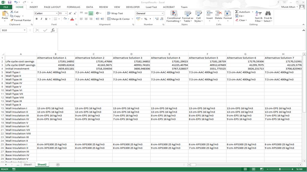 Step 9: All Pareto optimal solutions with design details in excel sheet can be checked by