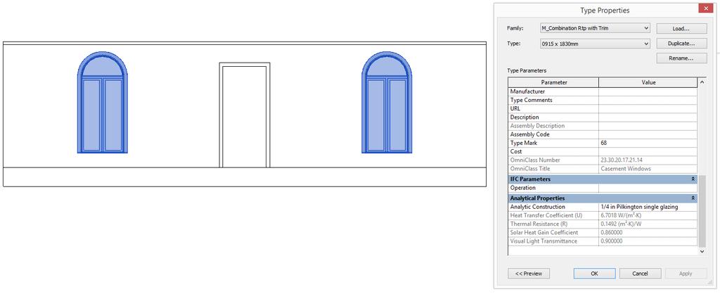 in the window are pre-defined with different shape and height and width values whereas glazing properties are selected from Revit add-in property.